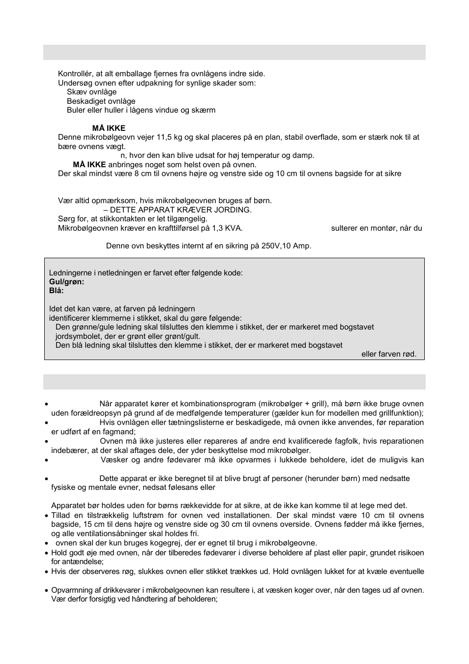 Installation, Vigtige sikkerhedsanvisninger | Gorenje GMO-20 DGW User Manual | Page 108 / 148