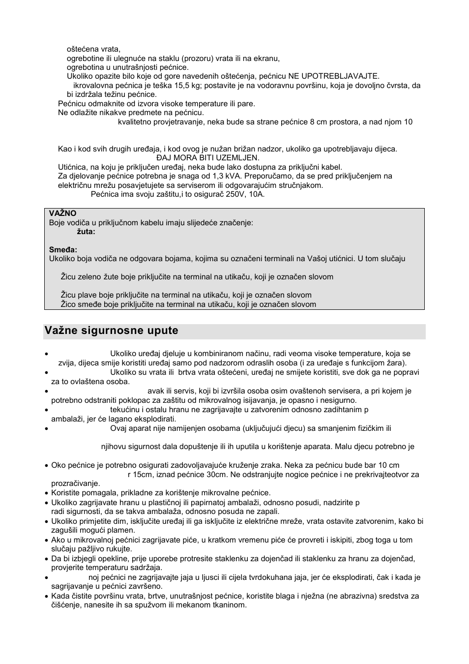 Vaņne sigurnosne upute | Gorenje GMO-20 DGW User Manual | Page 11 / 148