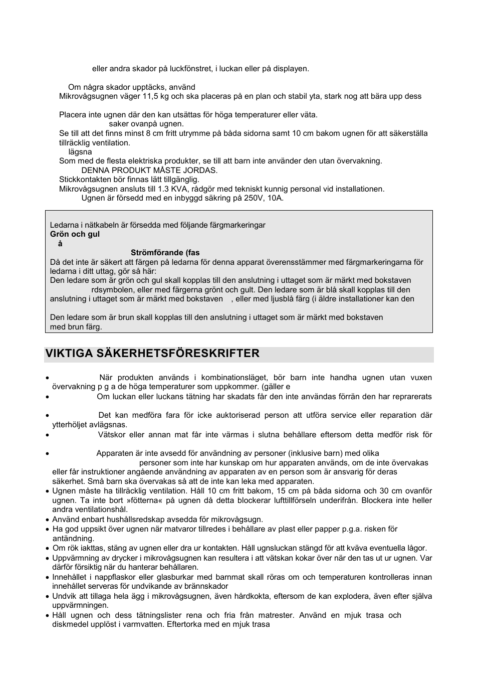 Viktiga säkerhetsföreskrifter | Gorenje GMO-20 DGW User Manual | Page 114 / 148