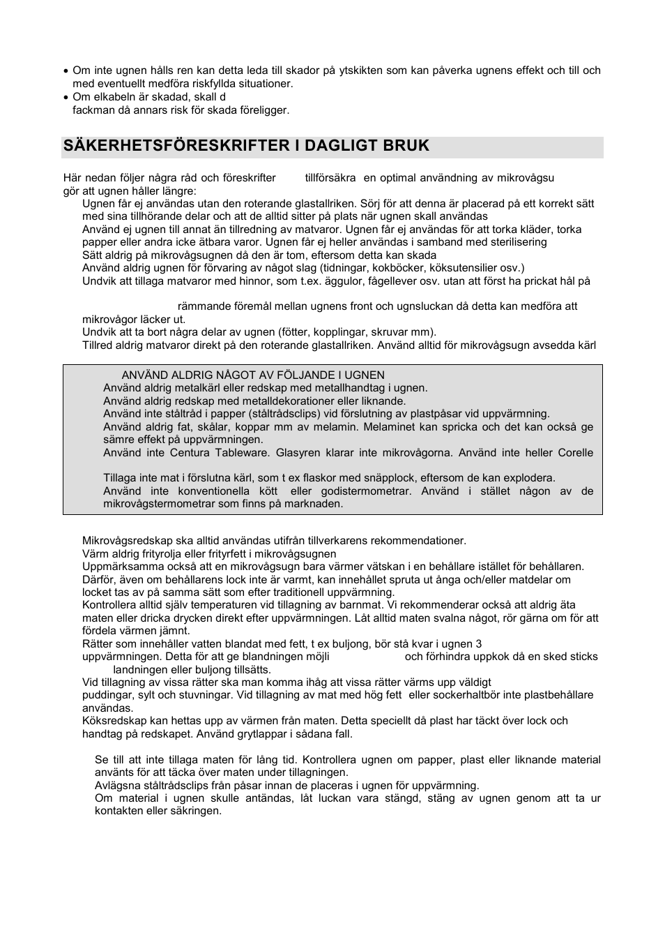 Säkerhetsföreskrifter i dagligt bruk | Gorenje GMO-20 DGW User Manual | Page 115 / 148