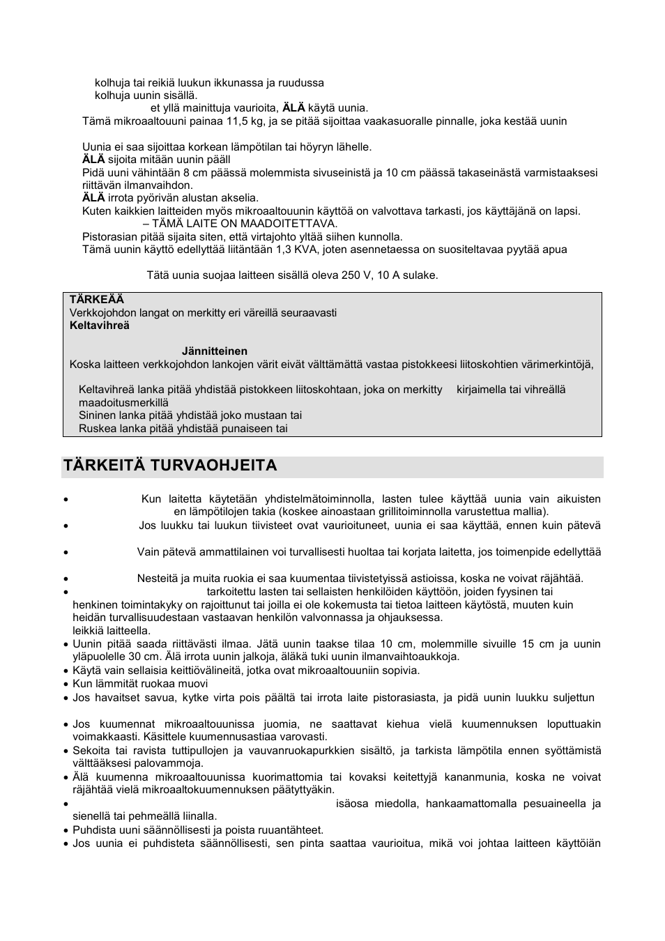 Tärkeitä turvaohjeita | Gorenje GMO-20 DGW User Manual | Page 126 / 148