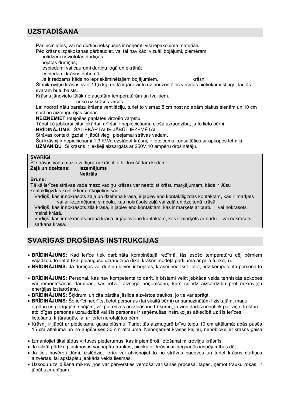 Uzstādīńana, Svarīgas drońības instrukcijas | Gorenje GMO-20 DGW User Manual | Page 132 / 148