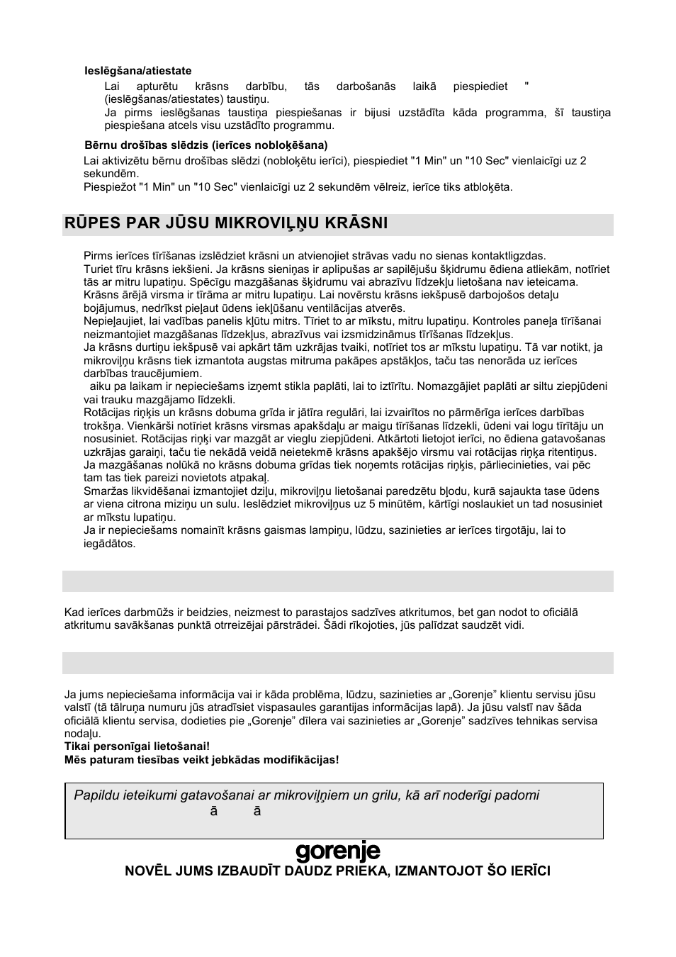 Rūpes par jūsu mikroviļľu krāsni, Vide, Garantija un serviss | Gorenje GMO-20 DGW User Manual | Page 136 / 148