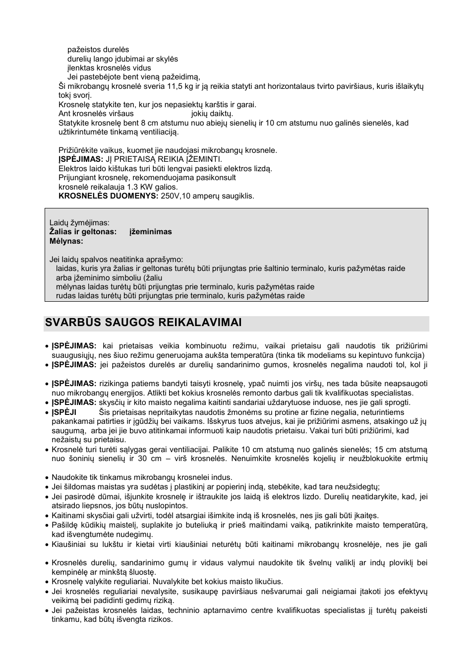 Svarbūs saugos reikalavimai | Gorenje GMO-20 DGW User Manual | Page 138 / 148