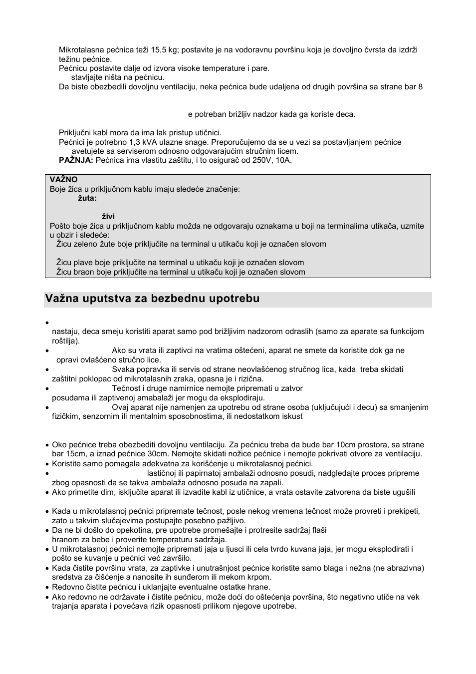 Vaņna uputstva za bezbednu upotrebu | Gorenje GMO-20 DGW User Manual | Page 17 / 148