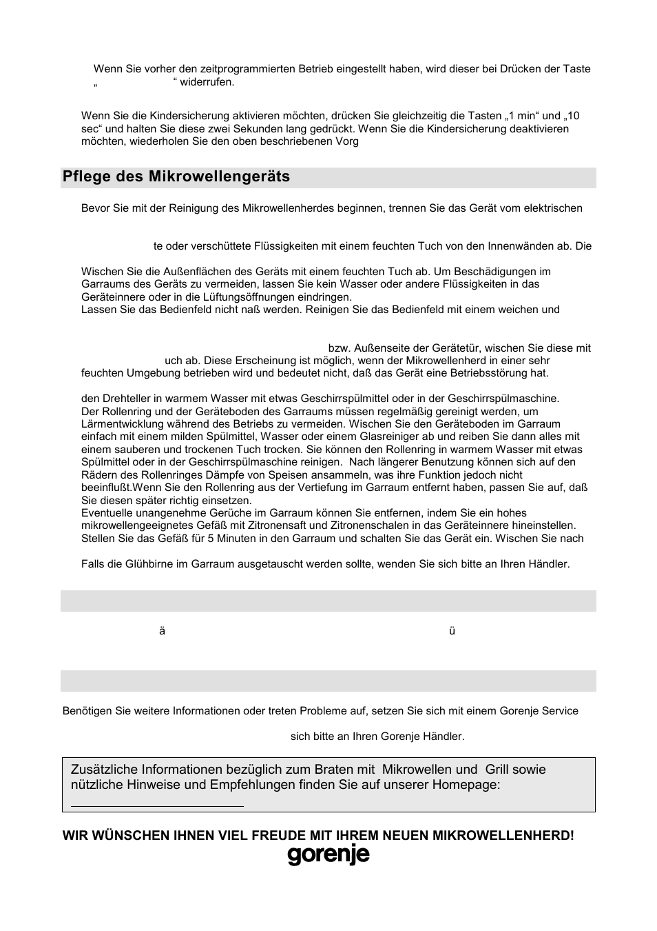 Pflege des mikrowellengeräts, Umweltschutz, Garantie und kundendienst | Gorenje GMO-20 DGW User Manual | Page 41 / 148
