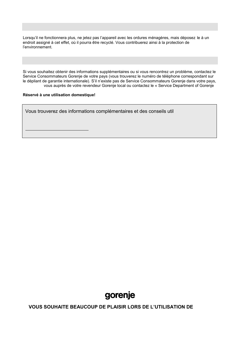 Environnement, Garantie et service | Gorenje GMO-20 DGW User Manual | Page 48 / 148