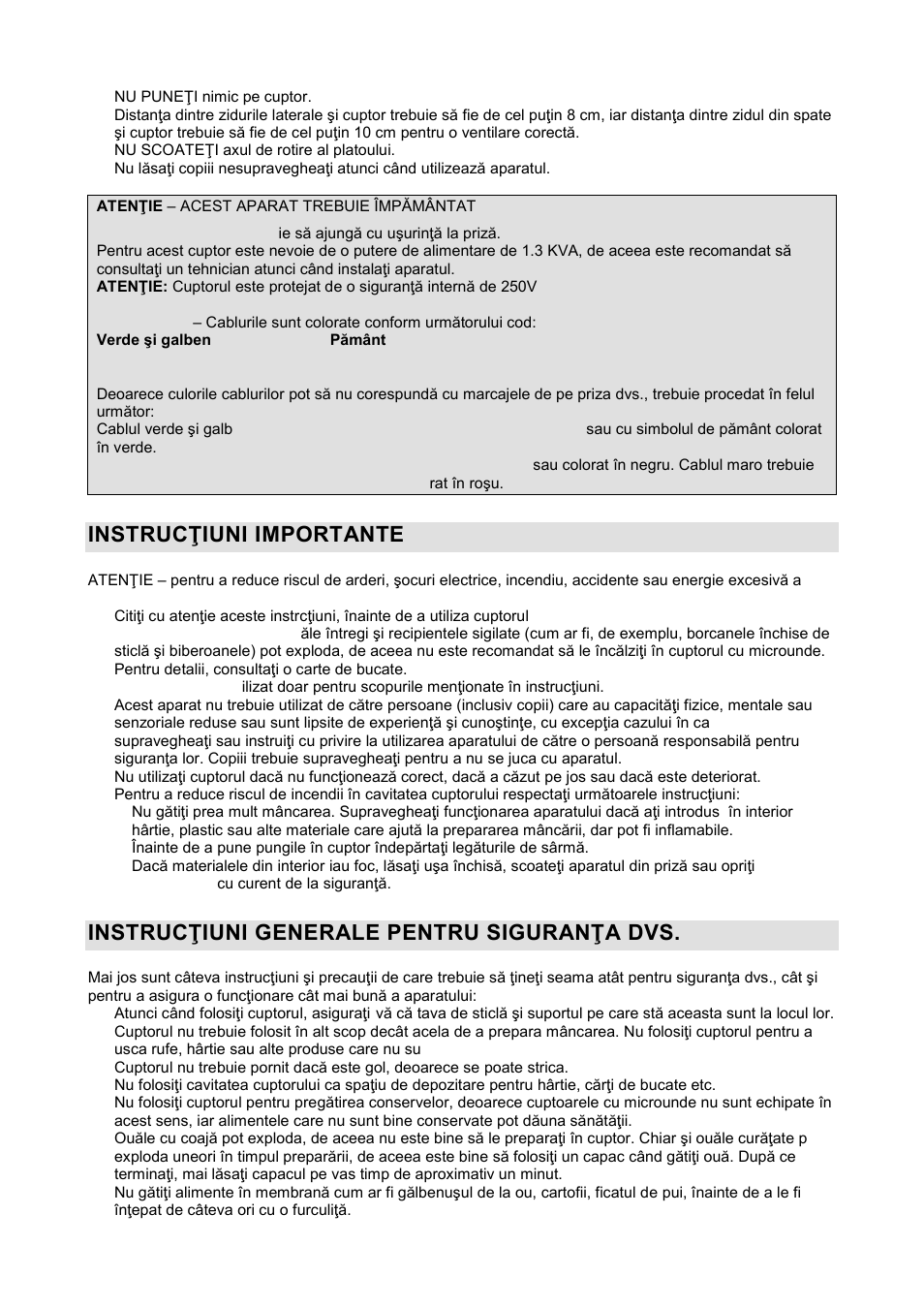Instrucŝiuni importante, Instrucŝiuni generale pentru siguranŝa dvs | Gorenje GMO-20 DGW User Manual | Page 64 / 148