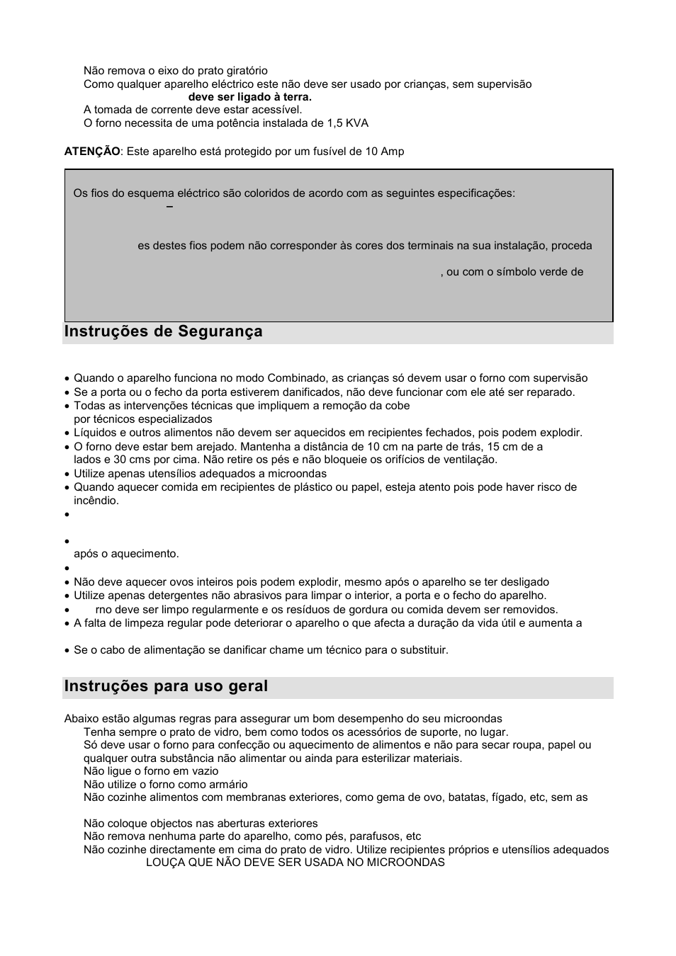 Instruções de segurança, Instruções para uso geral | Gorenje GMO-20 DGW User Manual | Page 70 / 148