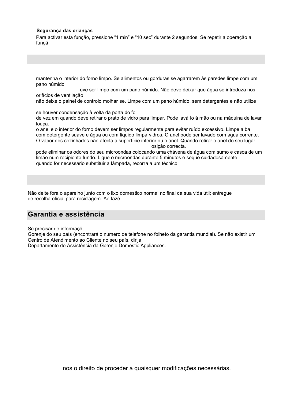 Cuidados com o seu microondas, Ambiente, Garantia e assistência | Gorenje GMO-20 DGW User Manual | Page 74 / 148