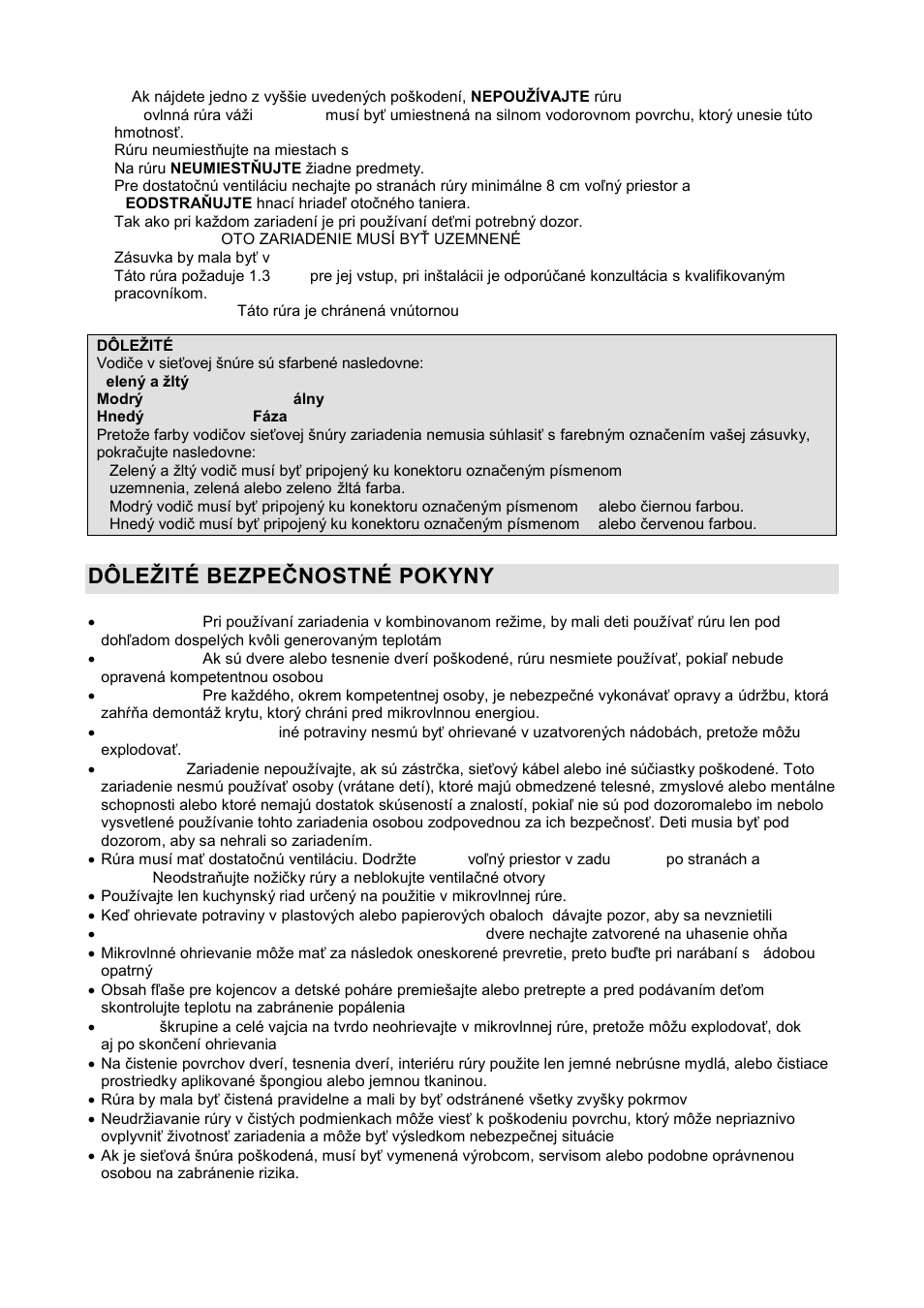 Dôleņitç bezpeţnostnç pokyny | Gorenje GMO-20 DGW User Manual | Page 76 / 148