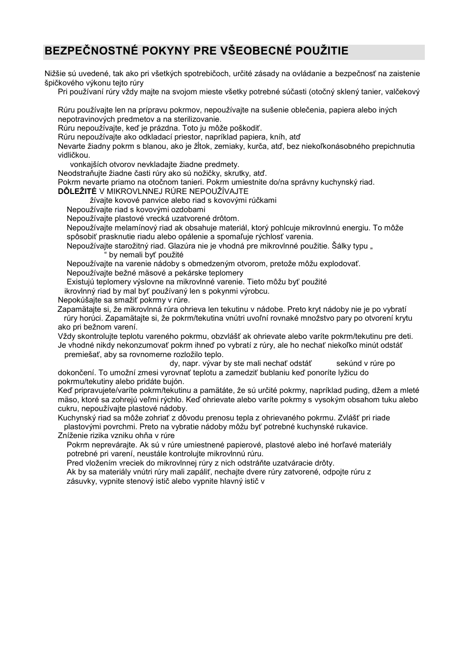 Bezpeţnostnç pokyny pre vńeobecnç pouņitie | Gorenje GMO-20 DGW User Manual | Page 77 / 148