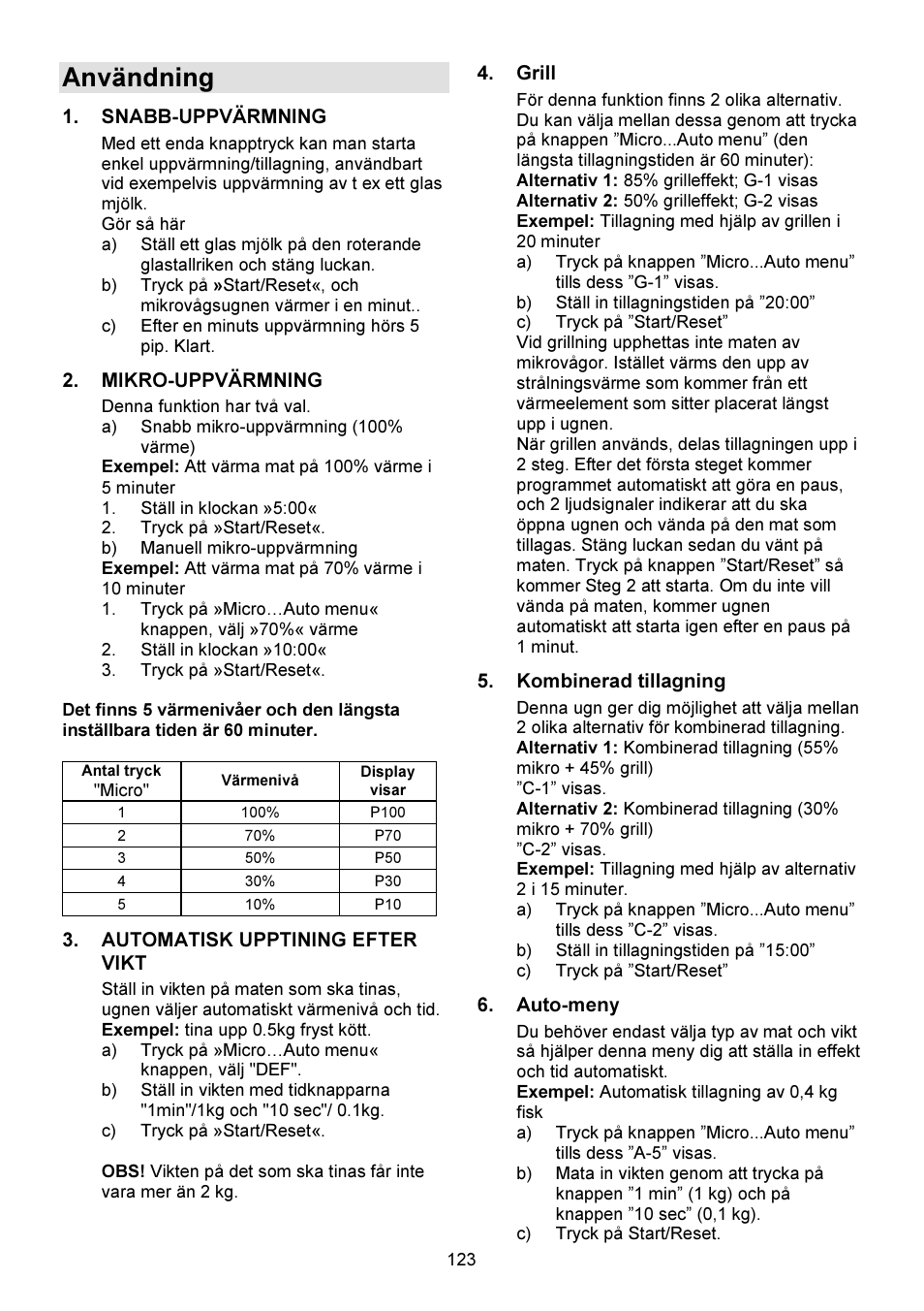 Användning | Gorenje GMO-23 DGW User Manual | Page 123 / 160