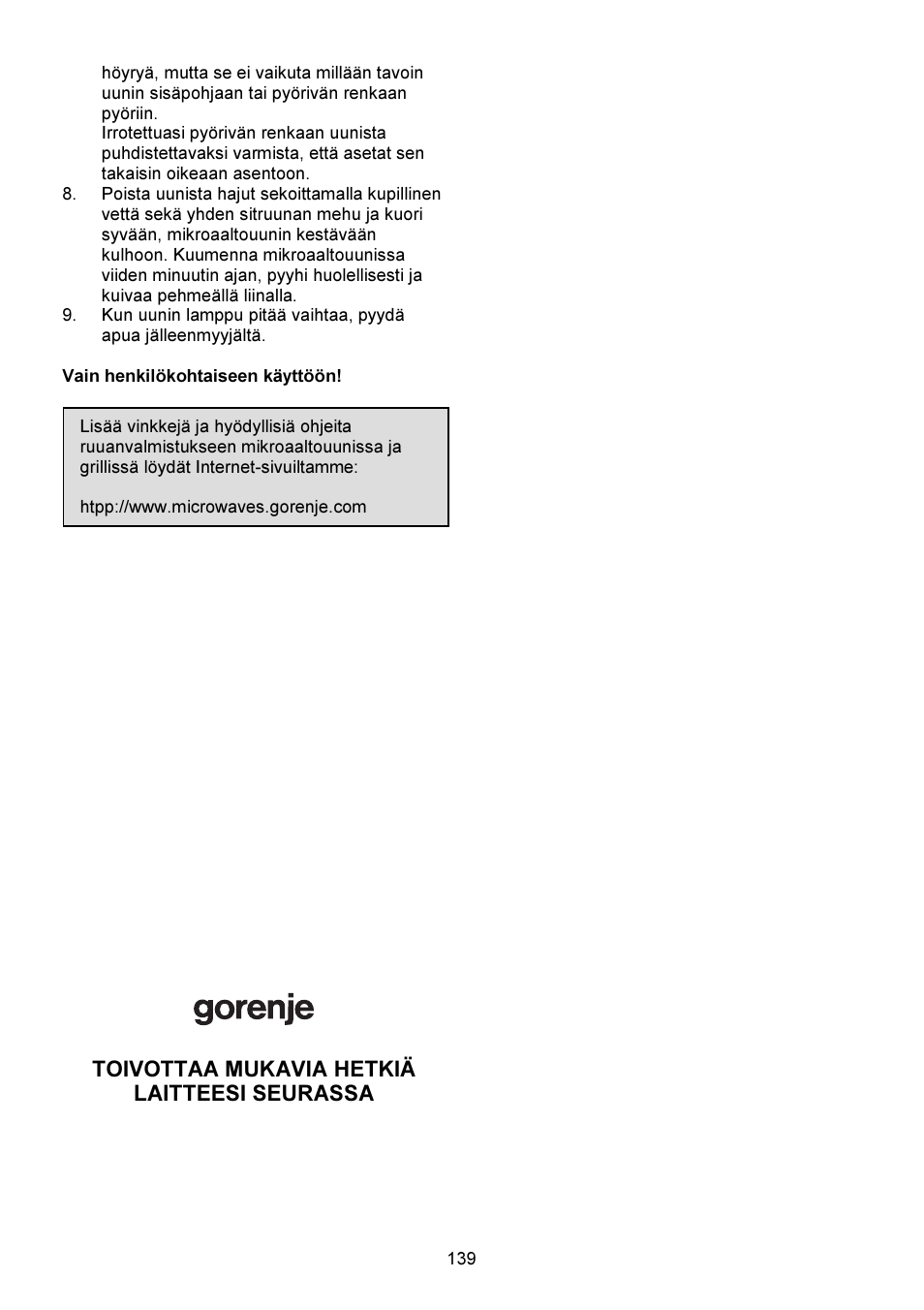 Gorenje GMO-23 DGW User Manual | Page 139 / 160