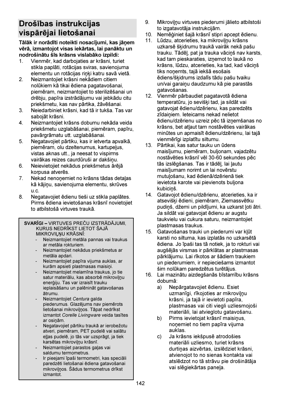 Drošības instrukcijas vispārējai lietošanai | Gorenje GMO-23 DGW User Manual | Page 142 / 160