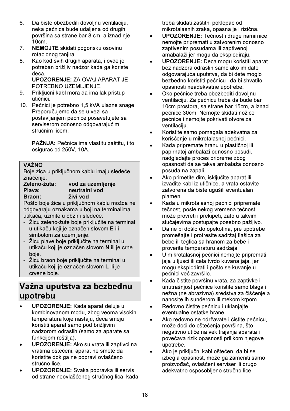 Važna uputstva za bezbednu upotrebu | Gorenje GMO-23 DGW User Manual | Page 18 / 160