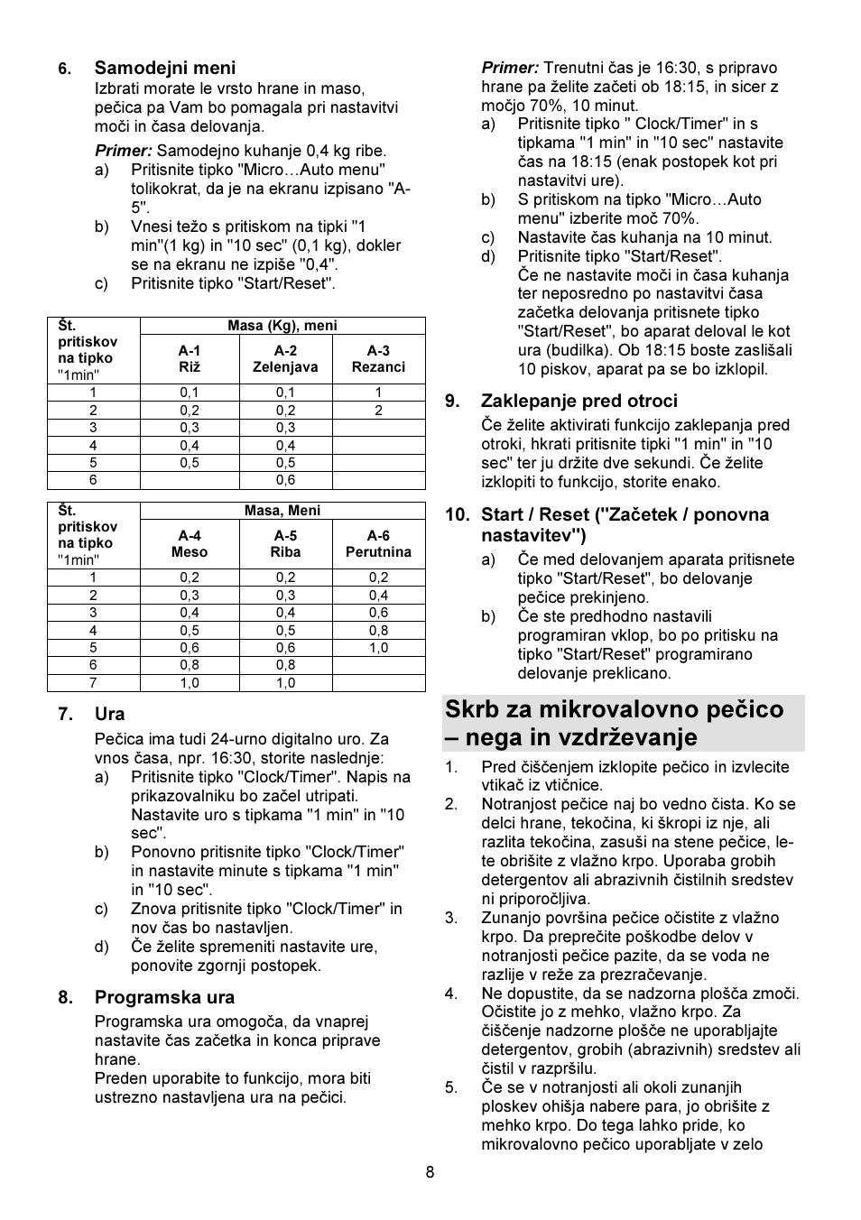 Skrb za mikrovalovno pečico – nega in vzdrževanje | Gorenje GMO-23 DGW User Manual | Page 8 / 160