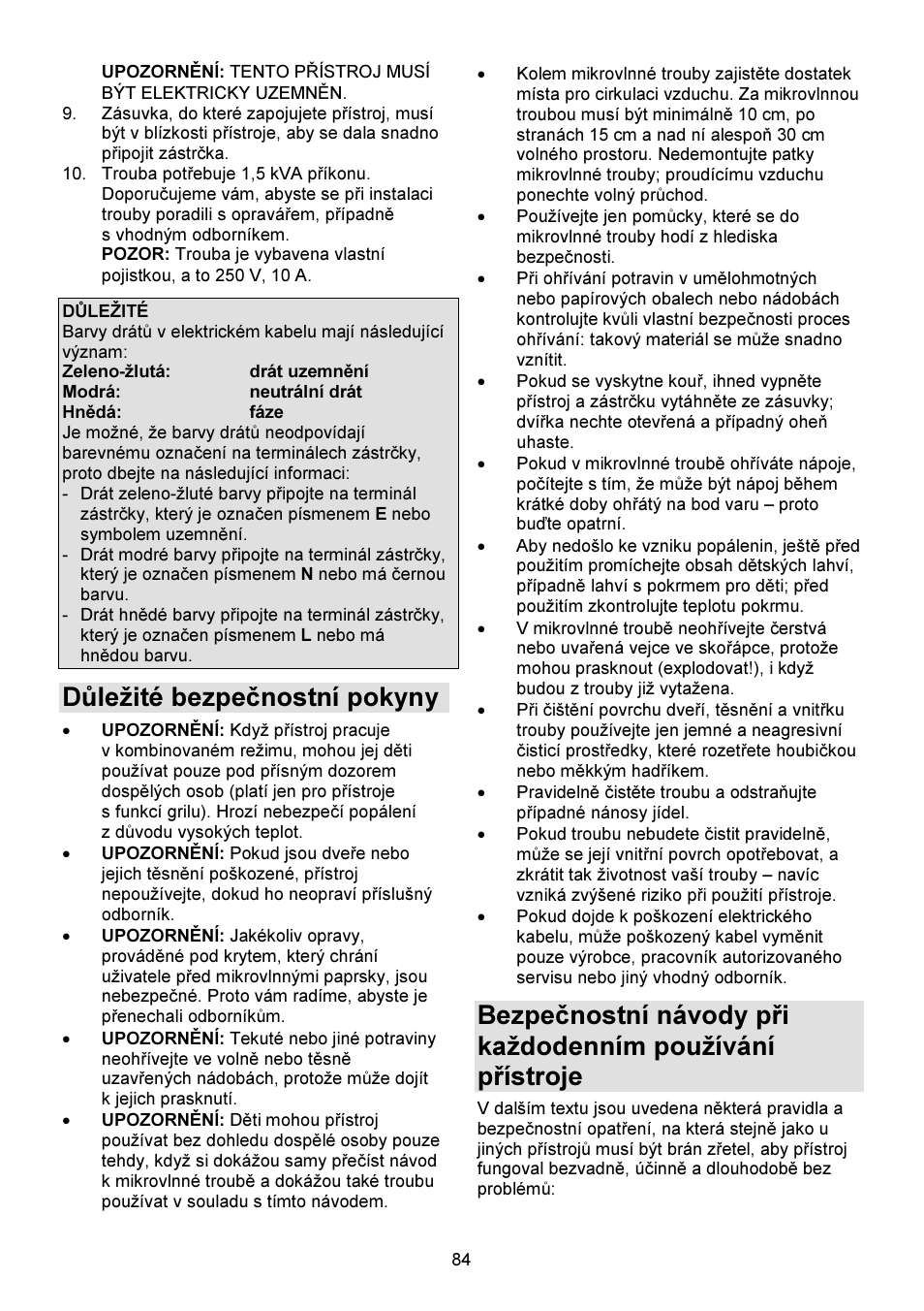 Důležité bezpečnostní pokyny | Gorenje GMO-23 DGW User Manual | Page 84 / 160