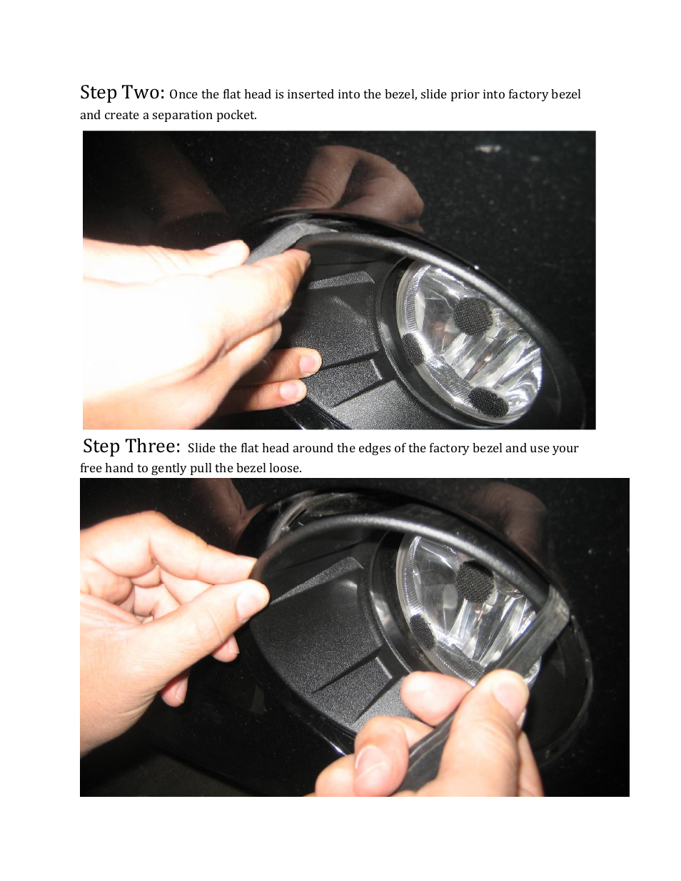 Step two, Step three | DefenderWorx Running Light Bezels User Manual | Page 2 / 5