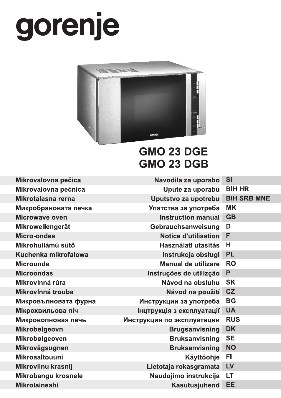 Gorenje GMO-23 DGB User Manual | 168 pages