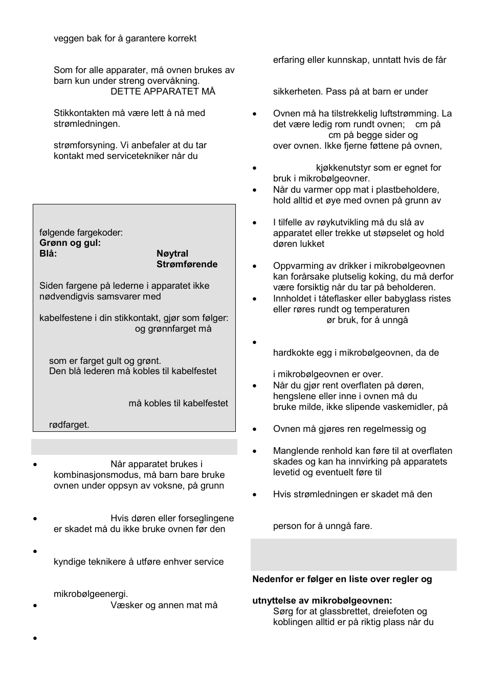 Viktig sikkerhetsinformasjon, Sikkerhetsinstruksjoner for vanlig bruk | Gorenje GMO-23 DGB User Manual | Page 135 / 168