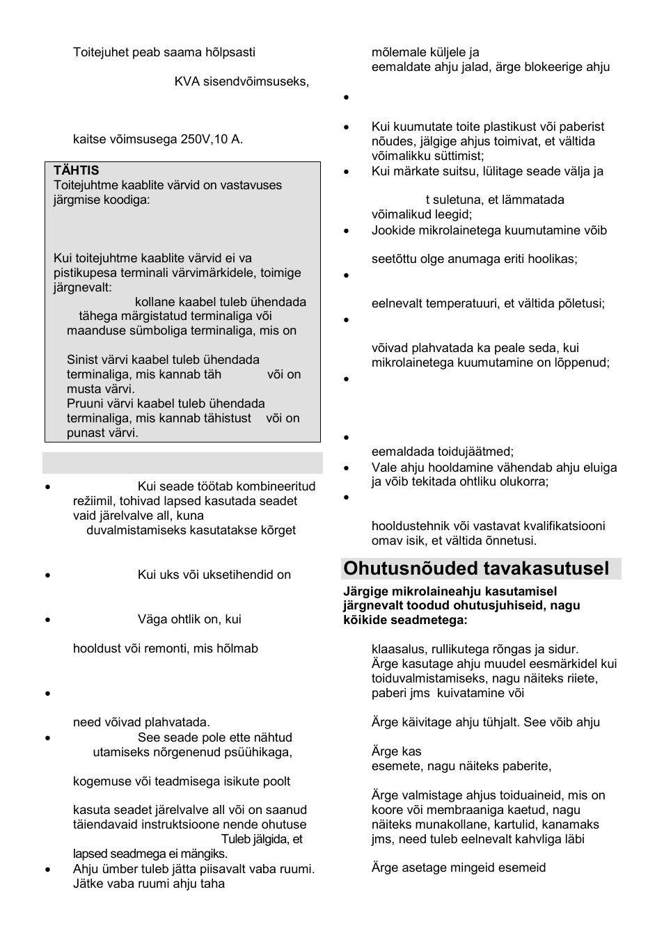 Olulised ohutusjuhised, Ohutusnõuded tavakasutusel | Gorenje GMO-23 DGB User Manual | Page 163 / 168