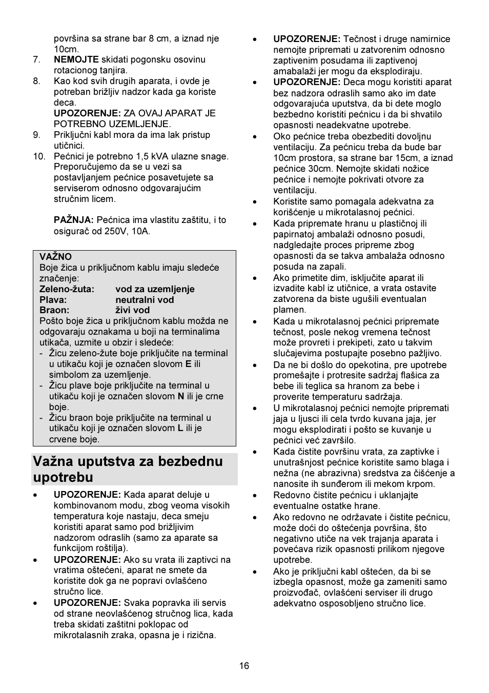 Važna uputstva za bezbednu upotrebu | Gorenje GMO-23 DW User Manual | Page 16 / 144