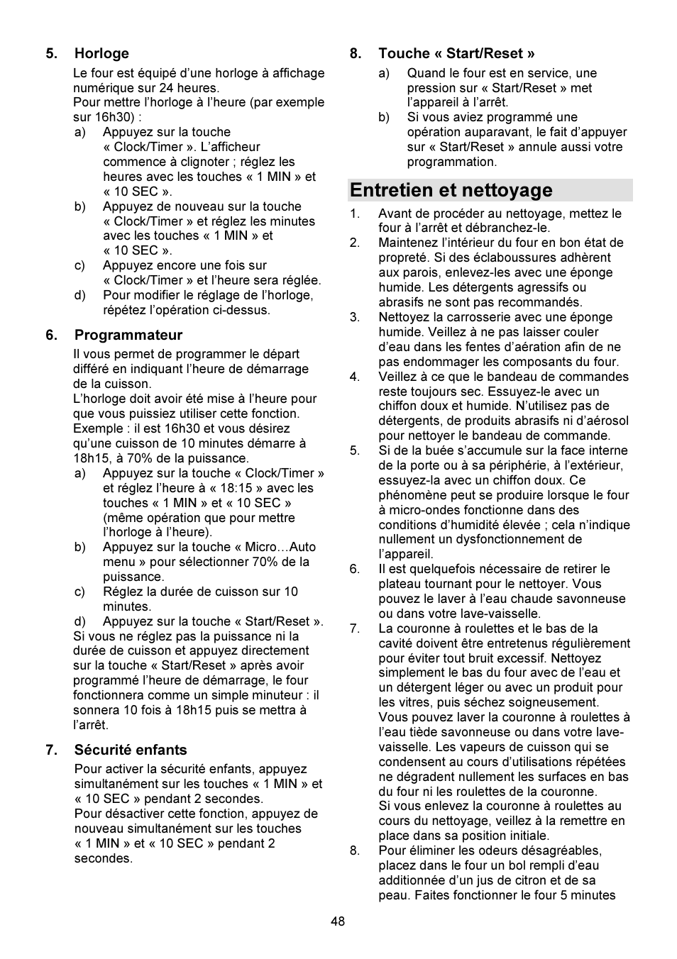 Entretien et nettoyage | Gorenje GMO-23 DW User Manual | Page 48 / 144