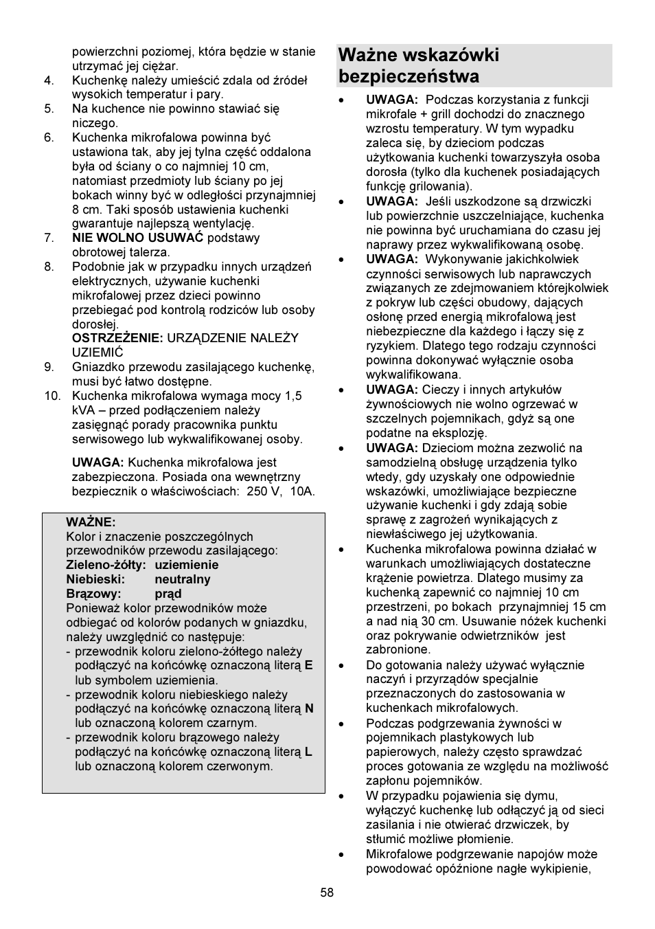 Ważne wskazόwki bezpieczeństwa | Gorenje GMO-23 DW User Manual | Page 58 / 144