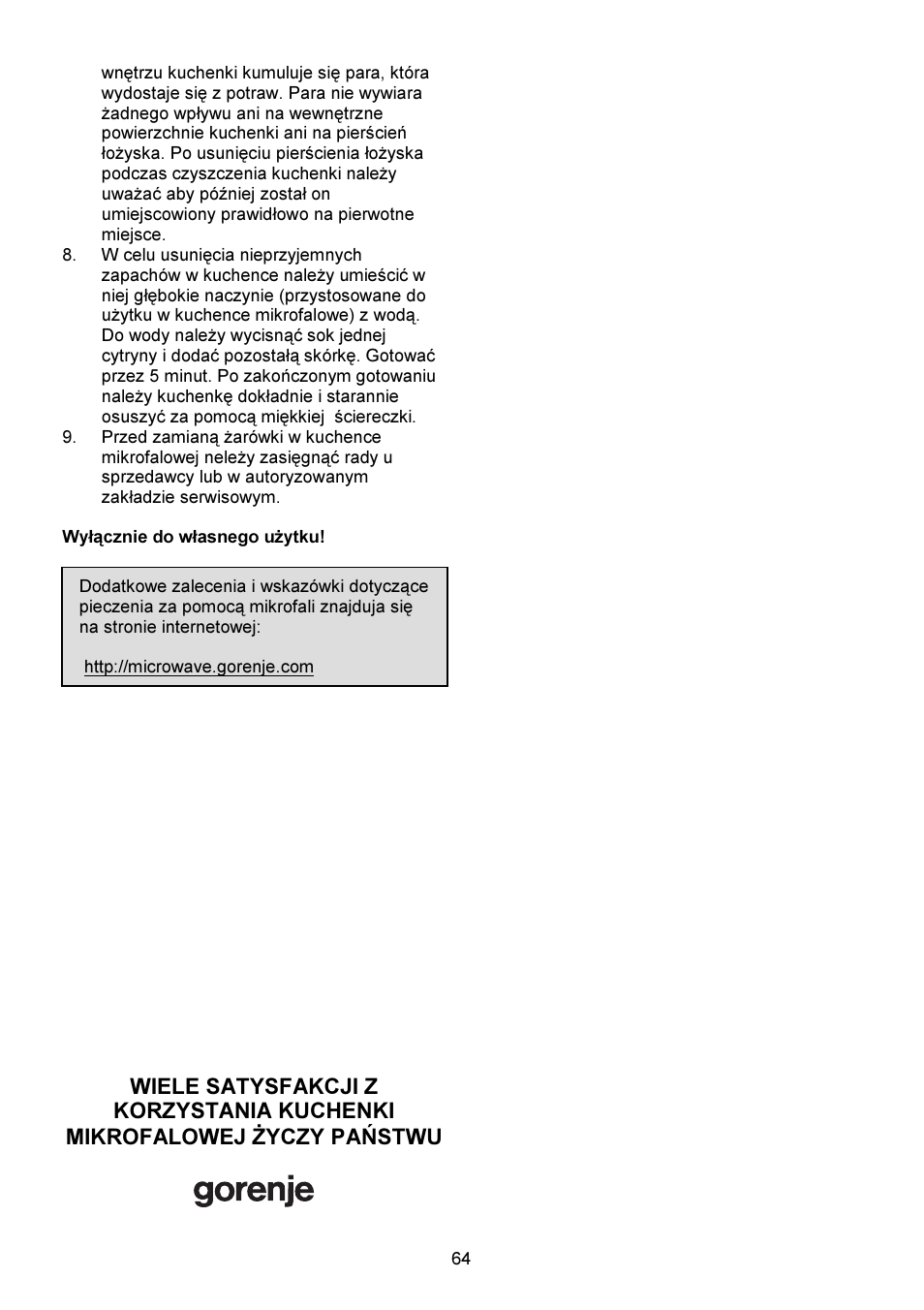 Gorenje GMO-23 DW User Manual | Page 64 / 144
