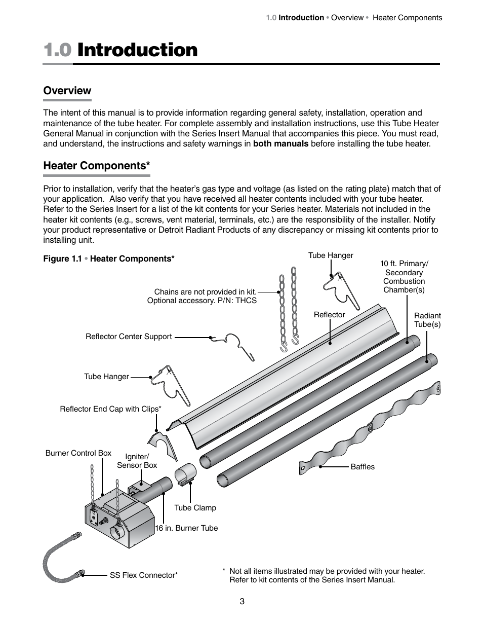 0 introduction, Overview, Heater components | Detroit Radiant Products Company DES3 Series User Manual | Page 3 / 36