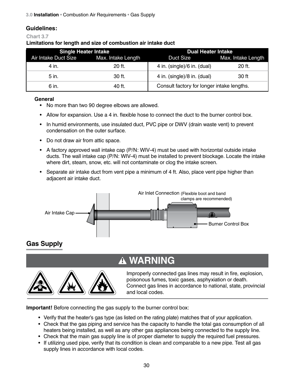 Warning, Gas supply | Detroit Radiant Products Company DES3 Series User Manual | Page 30 / 36