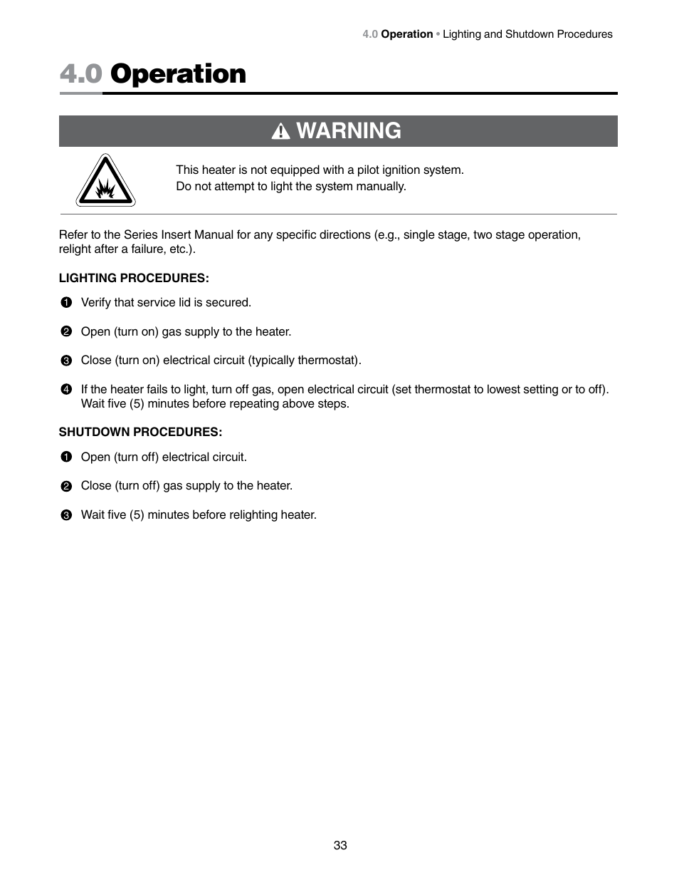 0 operation, Warning | Detroit Radiant Products Company DES3 Series User Manual | Page 33 / 36