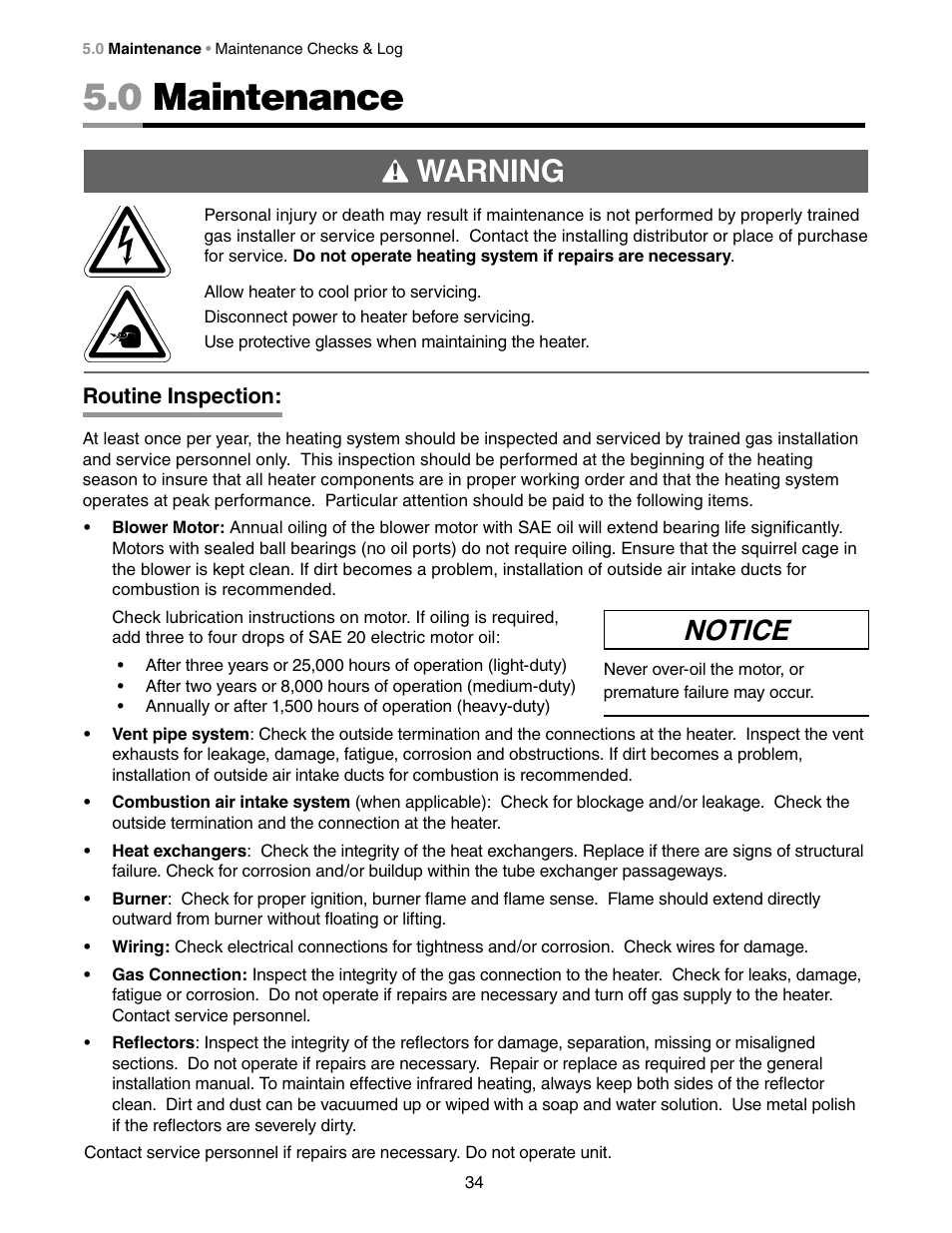 0 maintenance, Warning, Notice | Detroit Radiant Products Company DES3 Series User Manual | Page 34 / 36