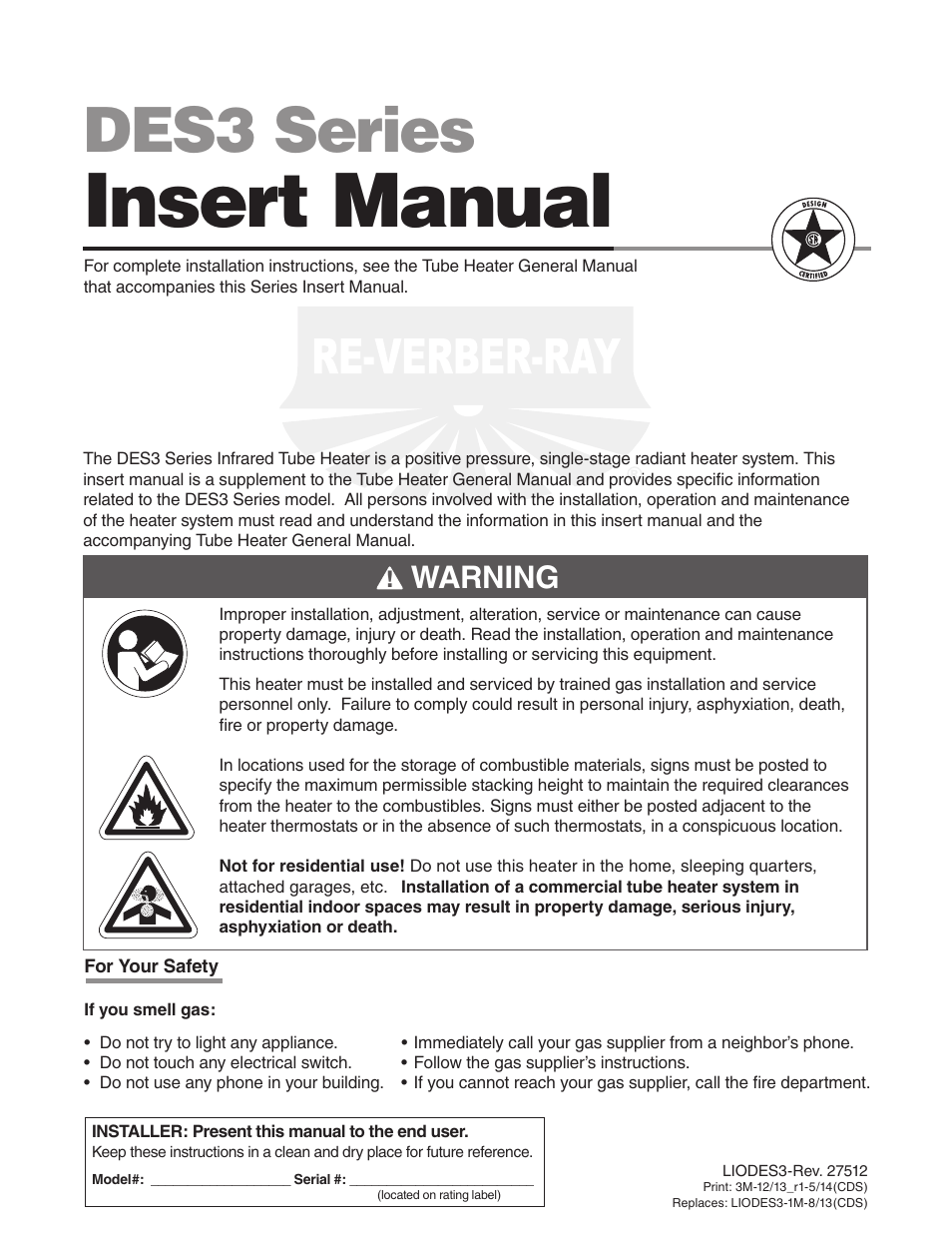 Detroit Radiant Products Company DES3 Series User Manual | 20 pages