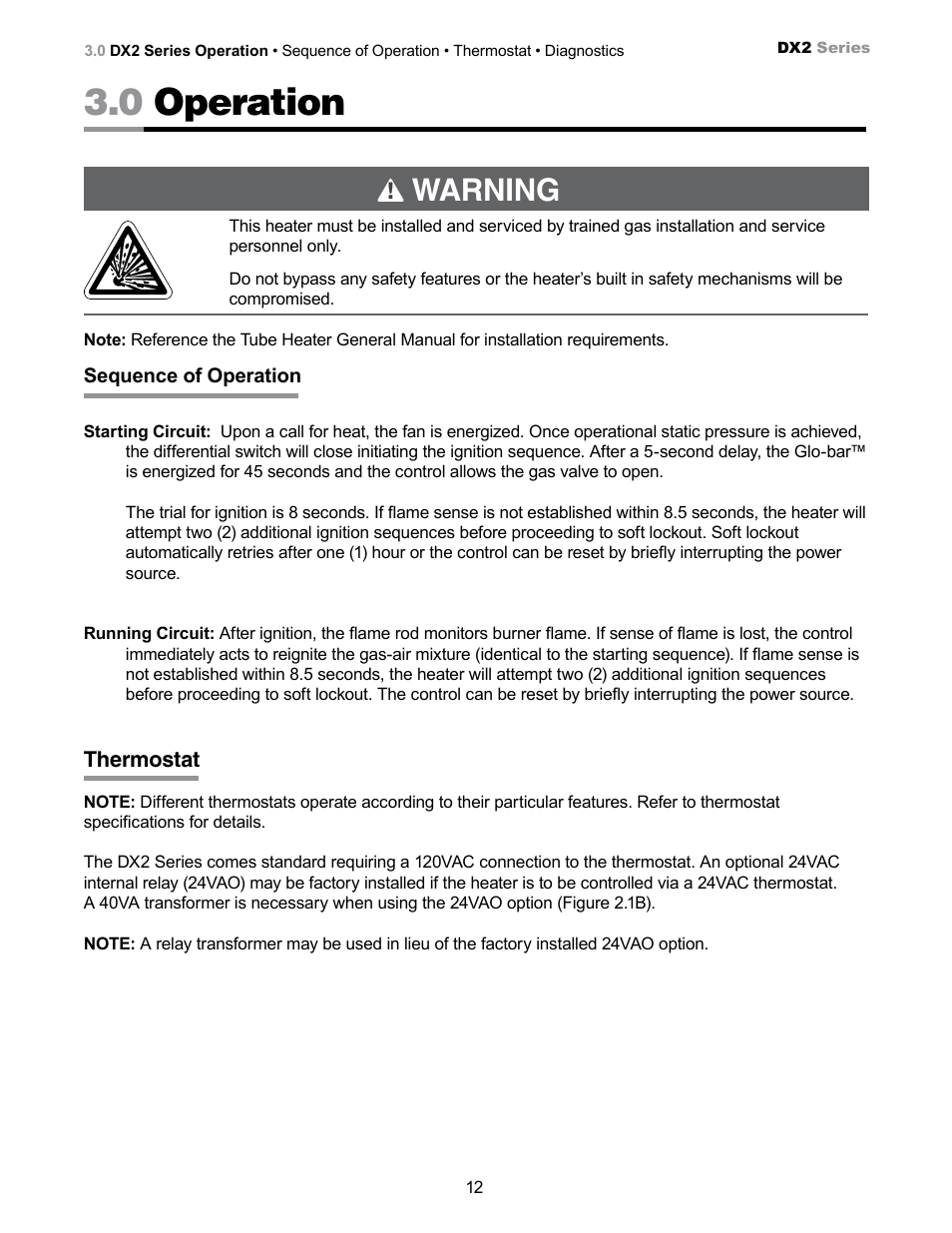 0 operation, Warning | Detroit Radiant Products Company SS Series User Manual | Page 12 / 20