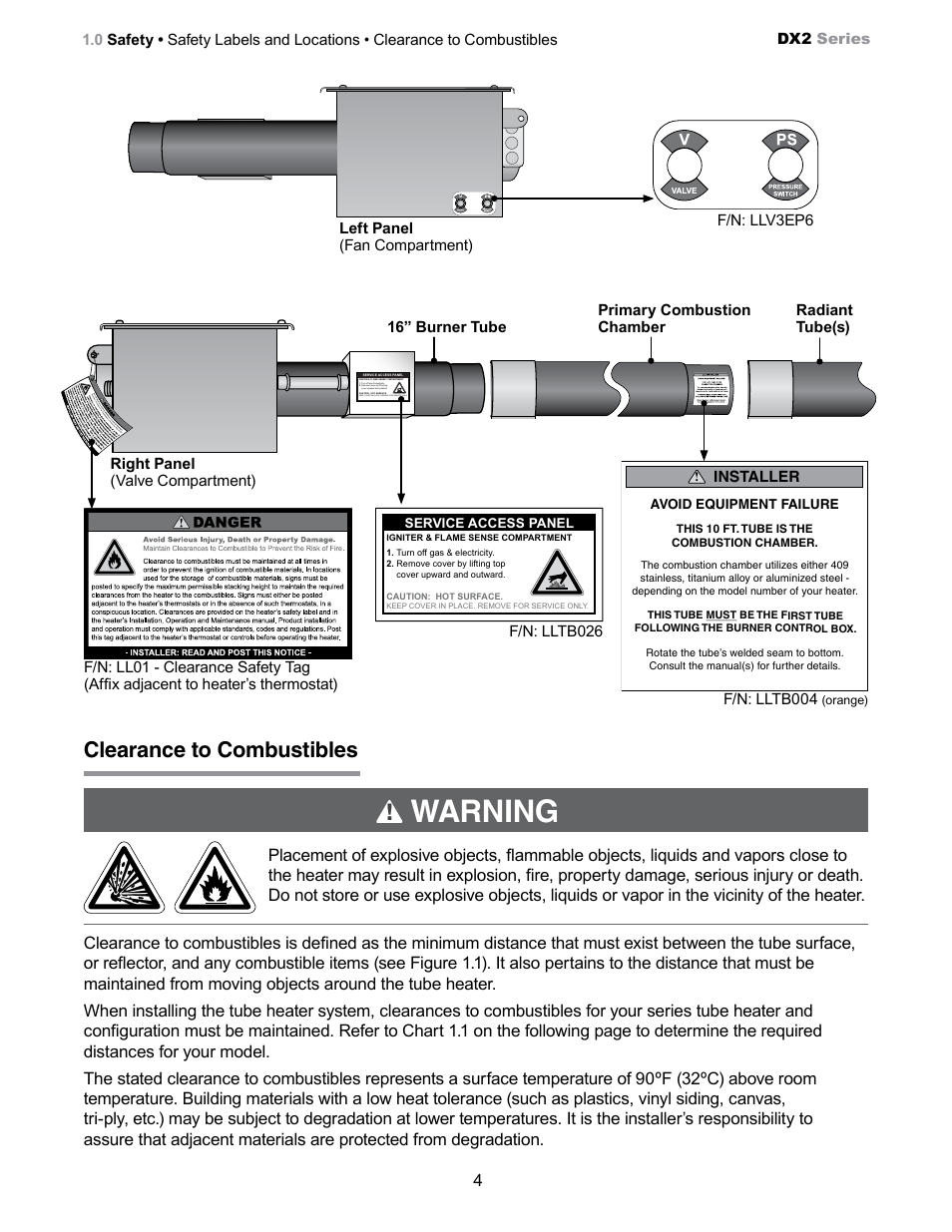 Warning, Clearance to combustibles | Detroit Radiant Products Company SS Series User Manual | Page 4 / 20