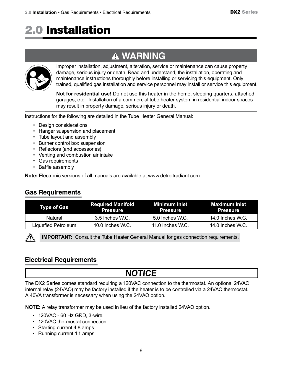 0 installation, Warning, Notice | Detroit Radiant Products Company SS Series User Manual | Page 6 / 20