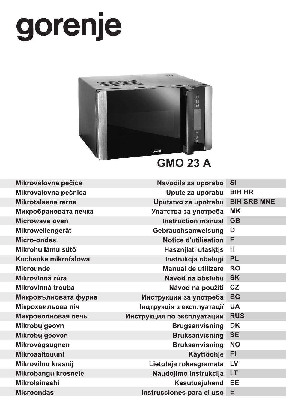 Gorenje GMO-23 A User Manual | 169 pages