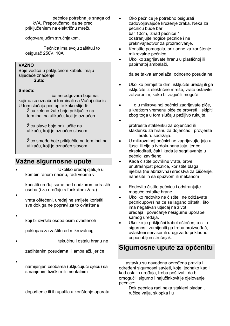 Vaņne sigurnosne upute, Sigurnosne upute za općenitu uporabu | Gorenje GMO-23 A User Manual | Page 11 / 169