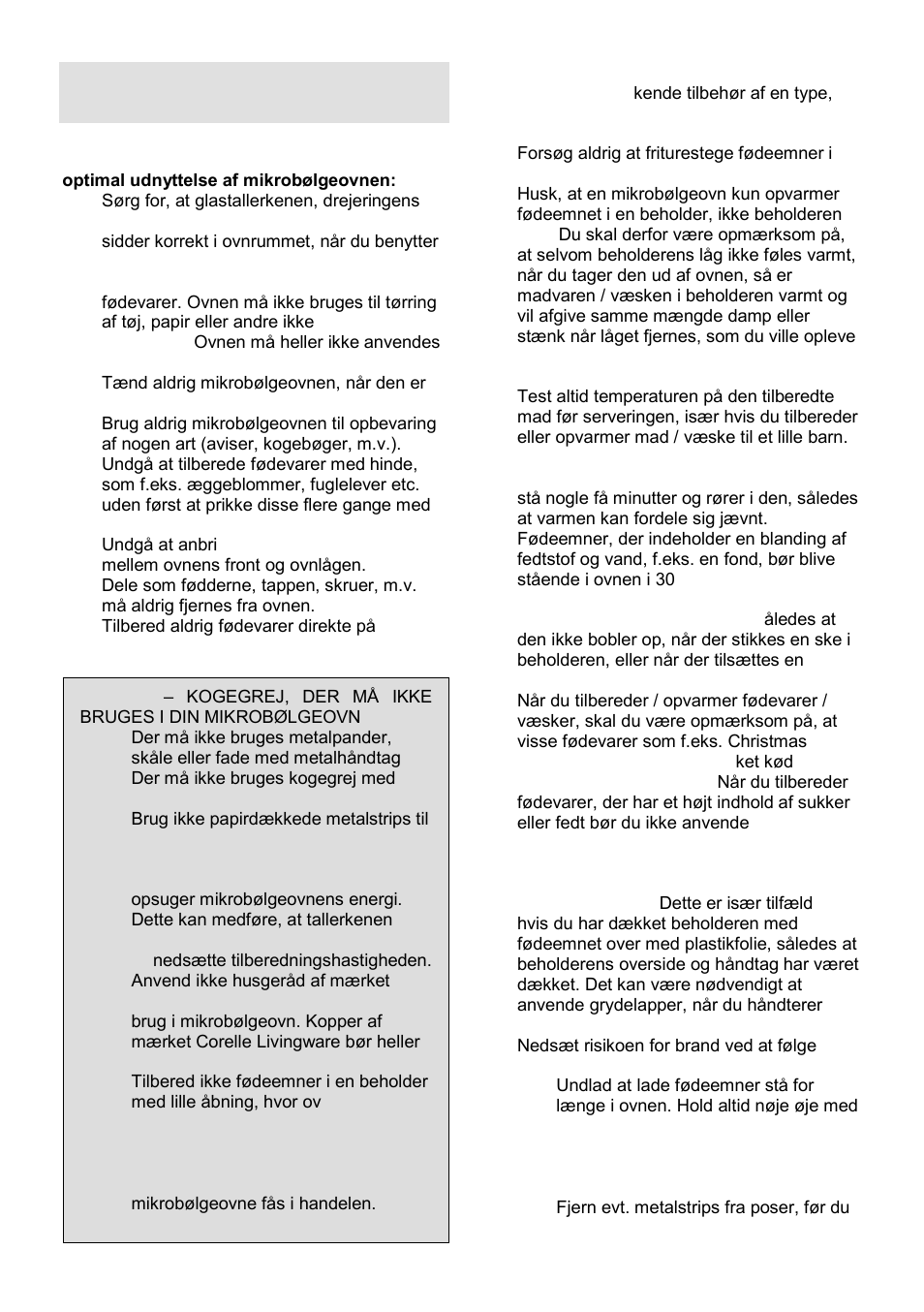 Sikkerhedsanvisninger ved almen brug | Gorenje GMO-23 A User Manual | Page 116 / 169