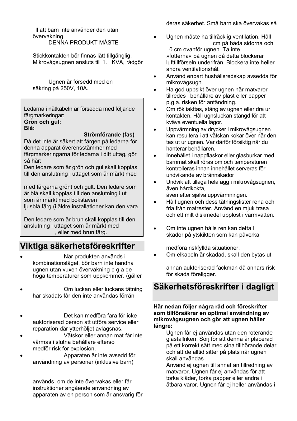 Viktiga säkerhetsföreskrifter, Säkerhetsföreskrifter i dagligt bruk | Gorenje GMO-23 A User Manual | Page 122 / 169