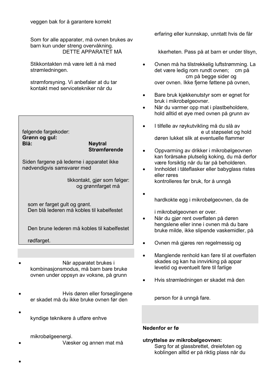 Viktig sikkerhetsinformasjon, Sikkerhetsinstruksjoner for vanlig bruk | Gorenje GMO-23 A User Manual | Page 129 / 169