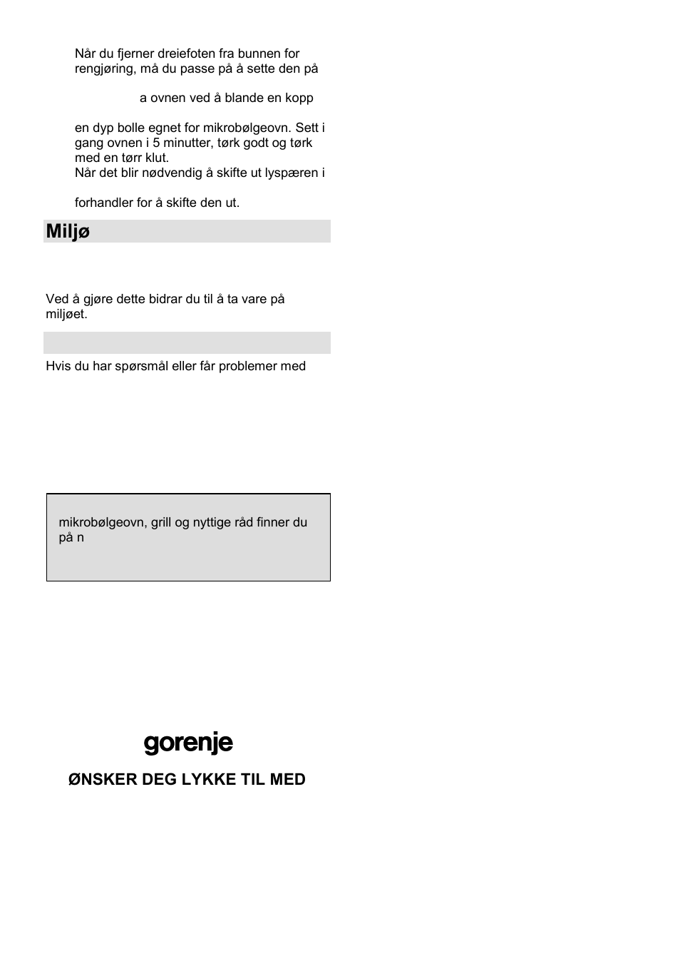 Miljø, Garanti og service | Gorenje GMO-23 A User Manual | Page 134 / 169