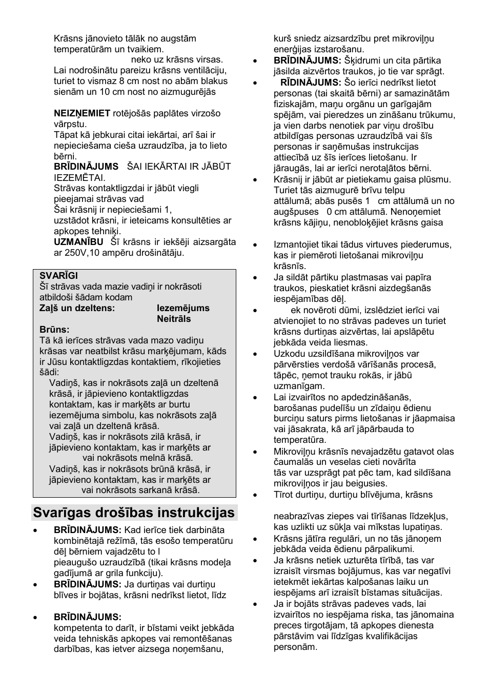 Svarīgas drońības instrukcijas | Gorenje GMO-23 A User Manual | Page 143 / 169