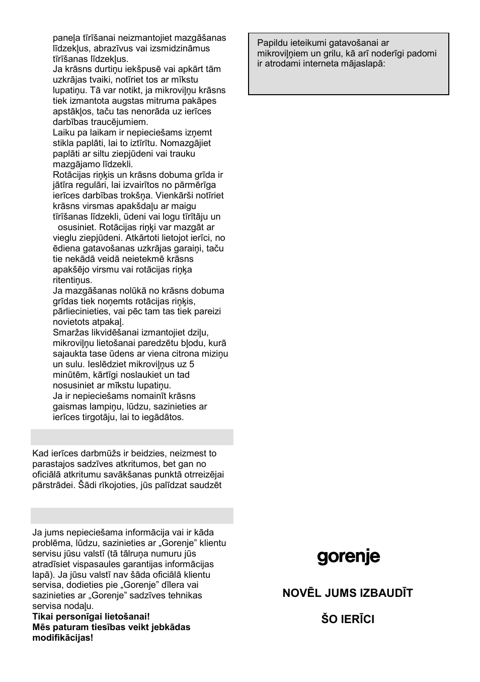 Vide, Garantija un serviss | Gorenje GMO-23 A User Manual | Page 148 / 169