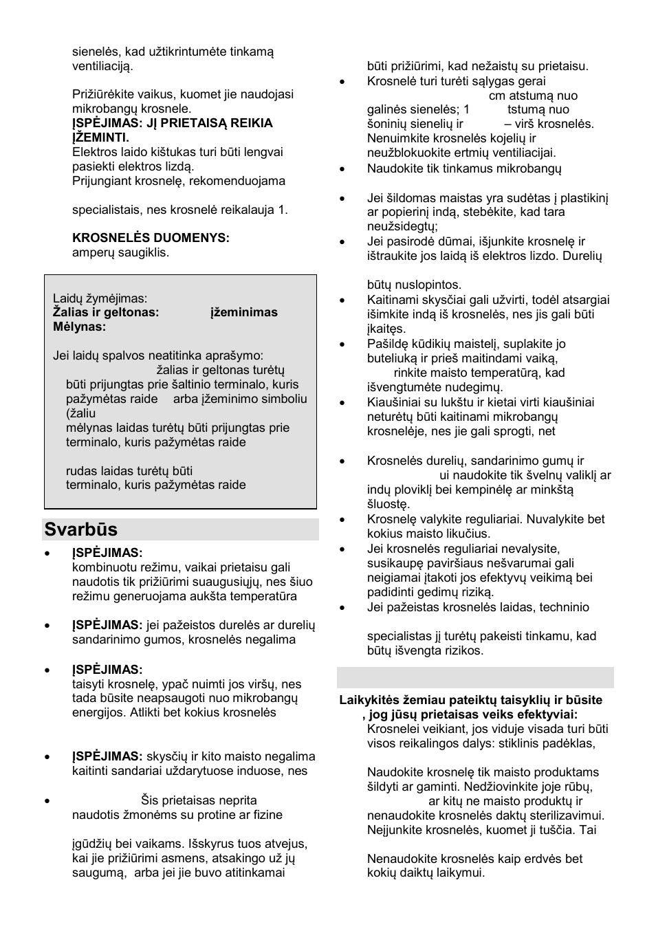 Svarbūs saugos reikalavimai, Saugumo instrukcijos | Gorenje GMO-23 A User Manual | Page 150 / 169