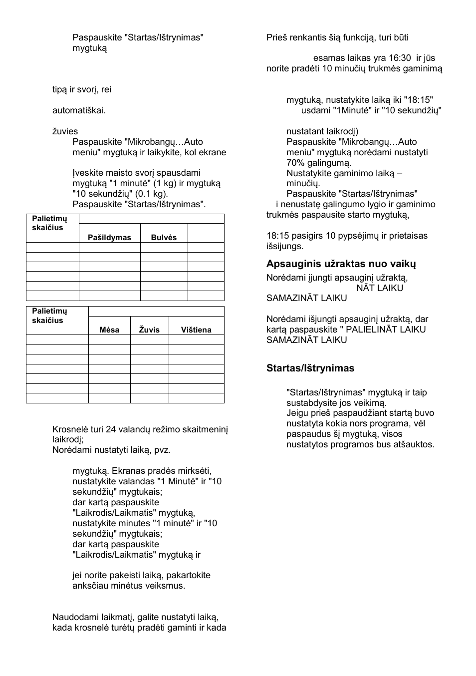Automatinis gaminimas - meniu, Laikrodis, Laikmatis | Apsauginis uņraktas nuo vaikų, Startas/ińtrynimas | Gorenje GMO-23 A User Manual | Page 154 / 169