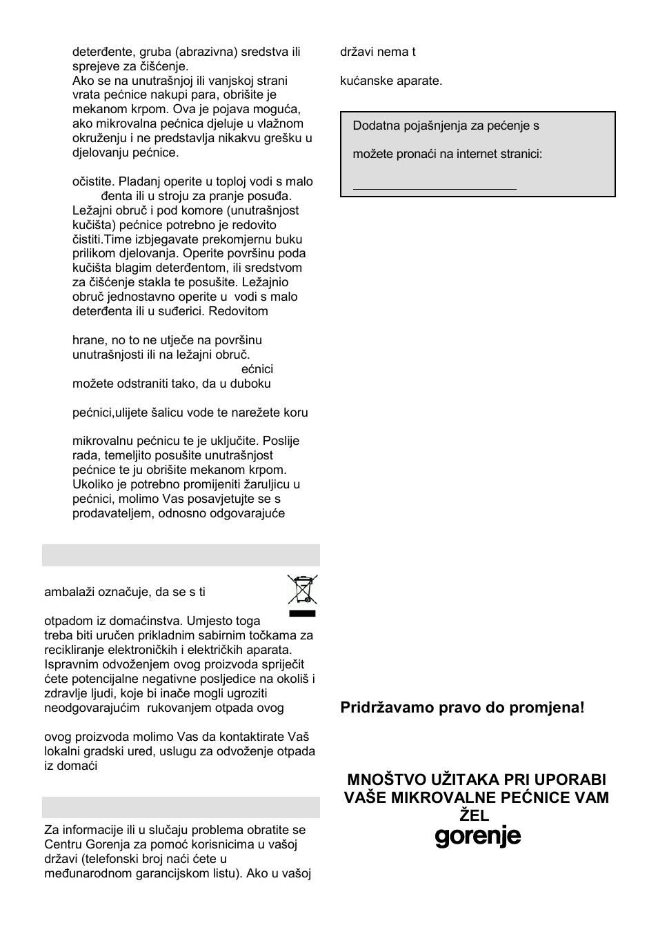 Okolina, Garancija i servis | Gorenje GMO-23 A User Manual | Page 16 / 169