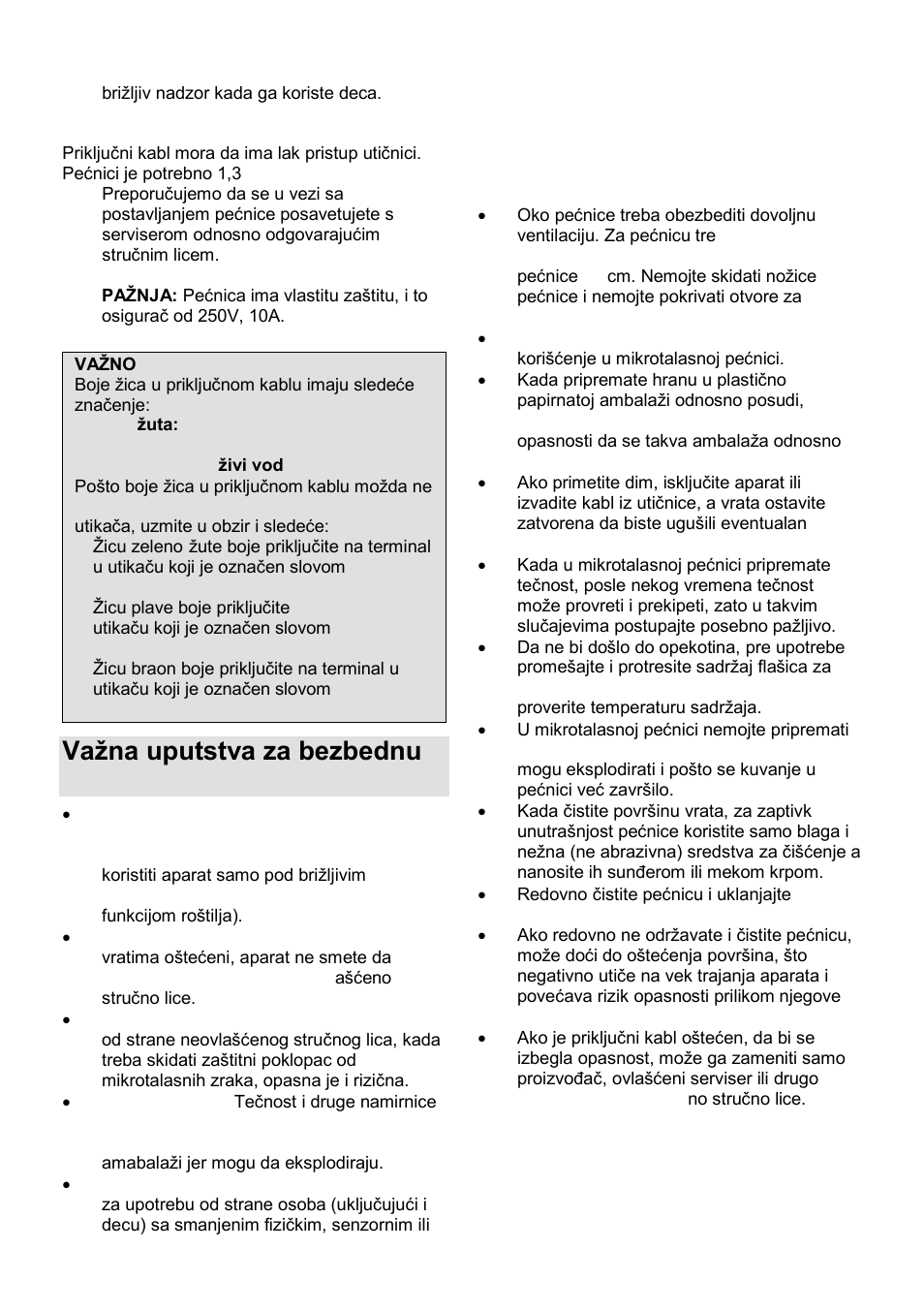Vaņna uputstva za bezbednu upotrebu | Gorenje GMO-23 A User Manual | Page 18 / 169